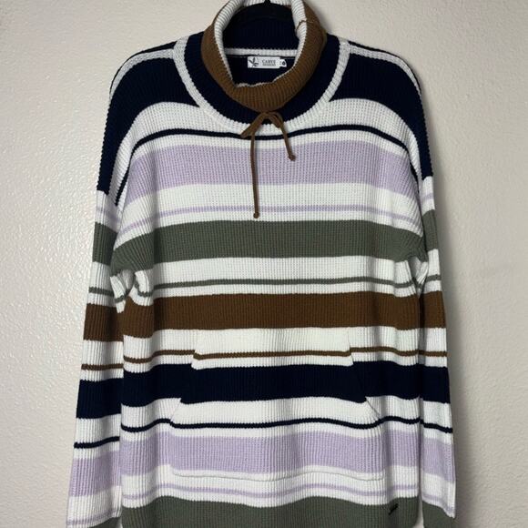 NEW Carve Designs Rockvale Sweater Cowl Neck Striped Thumb Holes Women's Size L - Picture 5 of 16